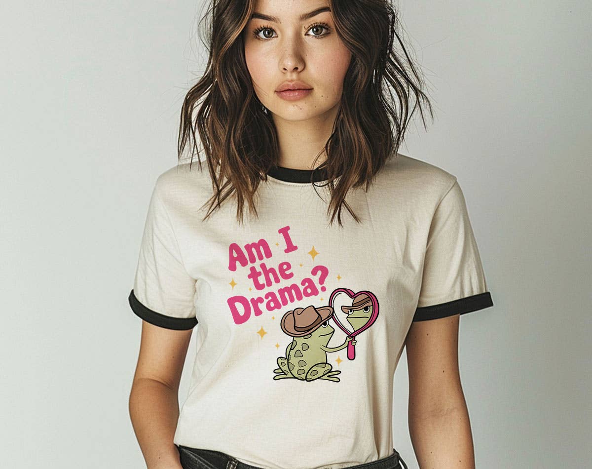 Am I the Drama? - Funny Frog Meme Beach Ringer T-Shirt