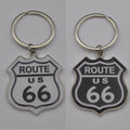 Route 66 Epoxy Domed Keychain Nickel Plated
