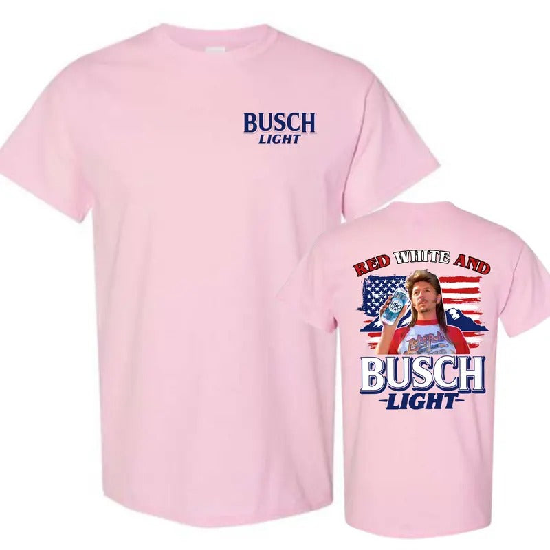 BUSCH LIGHT 2 sides Joe Dirt Red White and Busch Light Shirt, Joe Dirt Merica July 4th Shirt, Casual Graphic Round Neck T-shirt for Summer, Fashion Top for Daily Wear