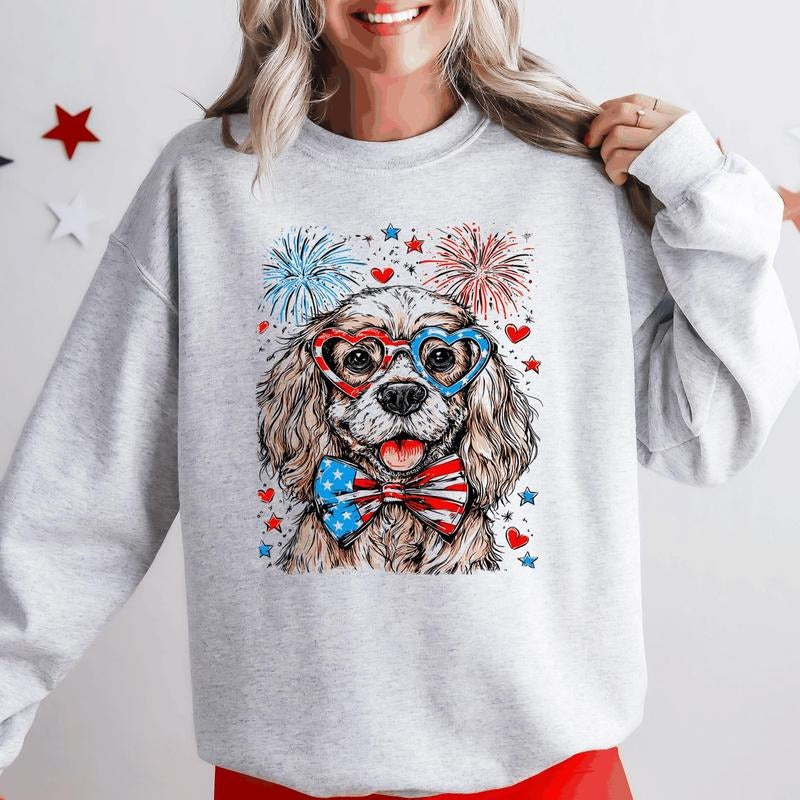 Cocker Spaniel Patriotic Dog, USA, America, Pet Lover, 4th of July Sweatshirt, Crew Neck, Women's, Crewneck