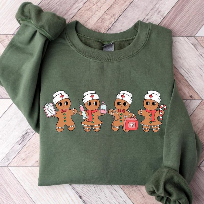 Gingerbread Nurse Christmas Sweatshirt, Retro Nurse Merry Christmas Sublimation, Gift for Nurse, School Nurse Shirt