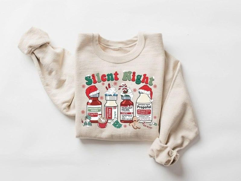 Silent Night Christmas Sweatshirt, Christmas Nurse T-Shirt, Medical Christmas T-Shirt, ICU Nurse Christmas Tee, Nurse Holiday Sweatshirt