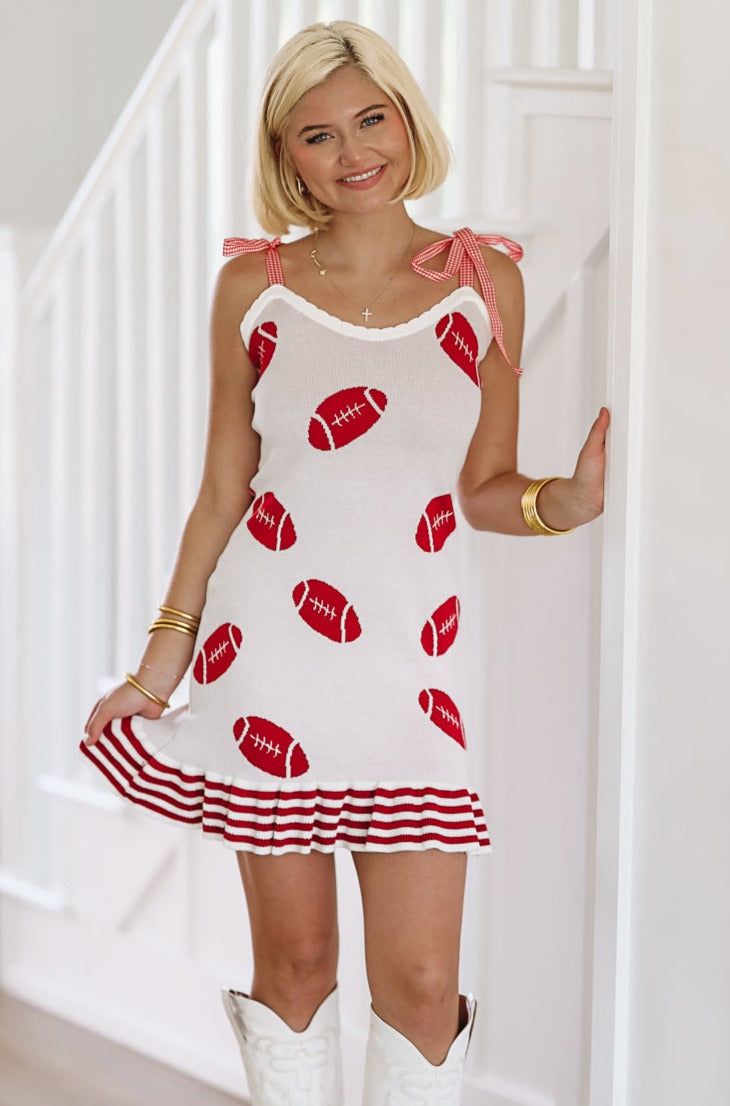 Football Ribbon Mini Dress - White and Red (FINAL SALE)