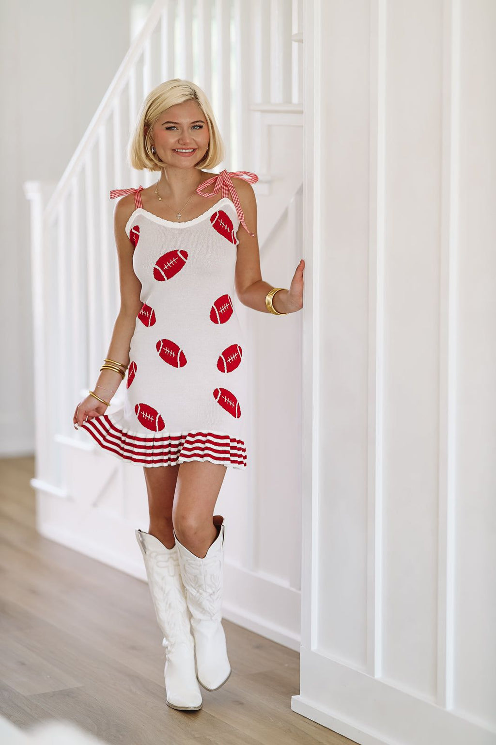 Football Ribbon Mini Dress - White and Red (FINAL SALE)