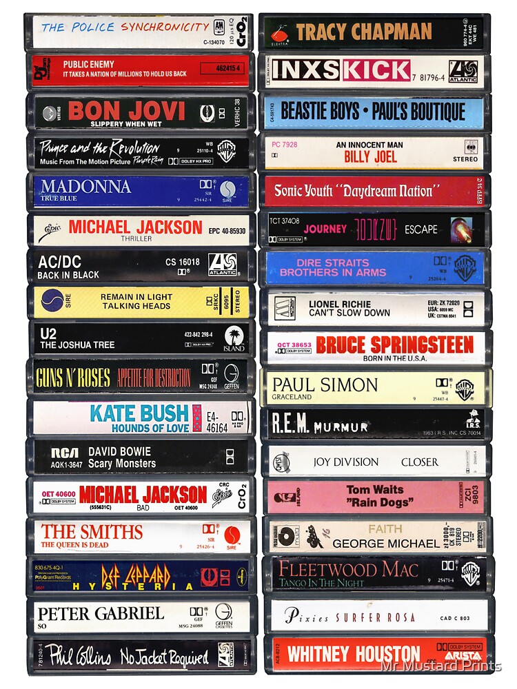 Greatest Albums of the 1980s - Cassette Print by Mr Mustard Prints Unisex T-shirt, Sweatshirt, Hoodie, Long Sleeve Tee
